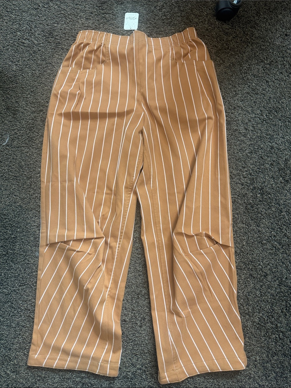 Free People Tan Pinstripe barrel pull on pants